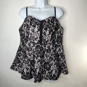 Torrid Corset‎ Style Top Womens 1 or 14/16 or 1X Black & Light Pink Goth Fairy